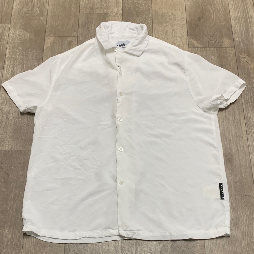 Mens YoungLA Viscose‎ While Button Down Beach Short Sleeve Shirt